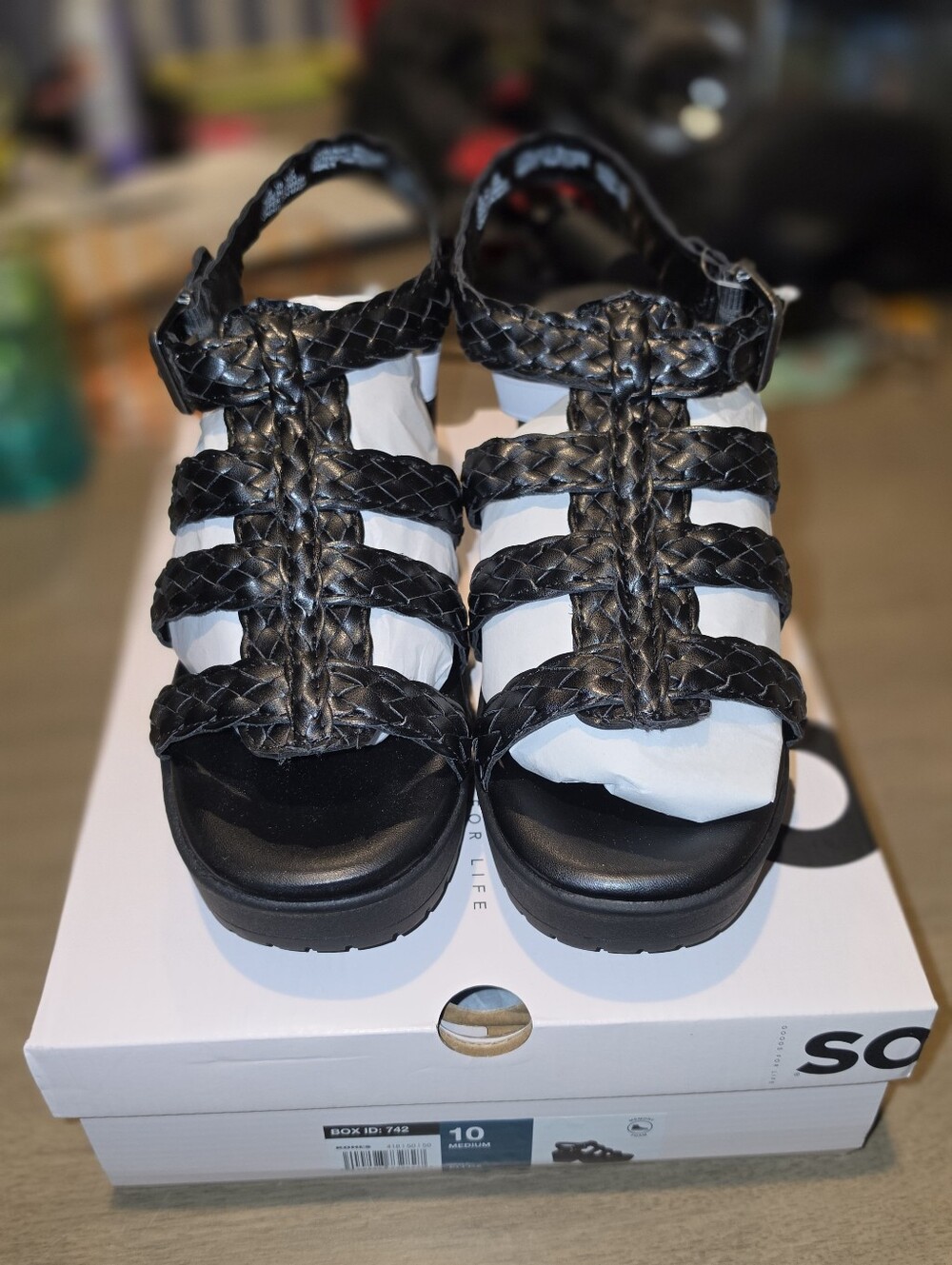So Women's Black Woven Platform Wedge Sandals Size 10